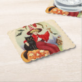  Halloween-heks en zwarte kat Kartonnen Onderzetters (Gebogen)