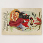  Halloween-heks en zwarte kat Legpuzzel (Horizontaal)