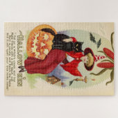  Halloween-heks en zwarte kat Legpuzzel (Horizontaal)