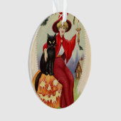  Halloween-heks en zwarte kat Ornament (voorkant)