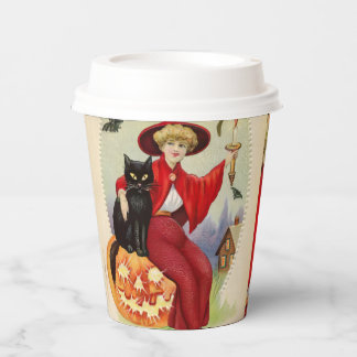 Halloween-heks en zwarte kat Papieren Bekers