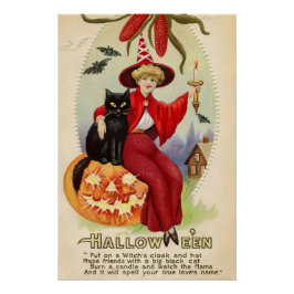  Halloween-heks en zwarte kat Perfect Poster