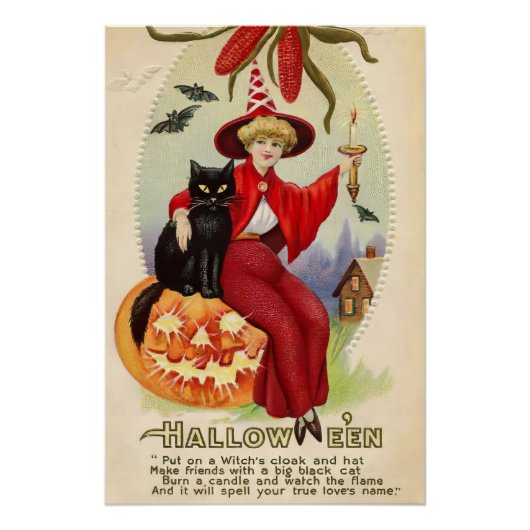  Halloween-heks en zwarte kat Perfect Poster (Voorkant)
