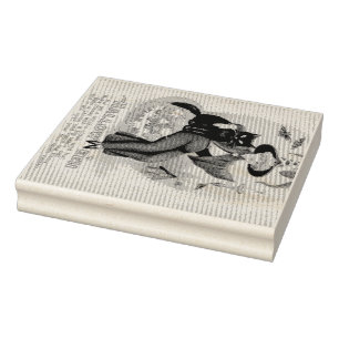  Halloween-heks en zwarte kat Rubberstempel