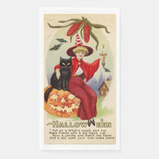 Halloween-heks en zwarte kat Servet