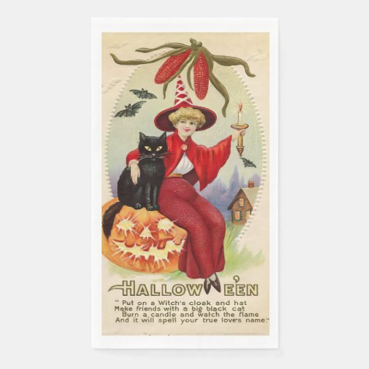 Halloween-heks en zwarte kat Servet (Voorkant)
