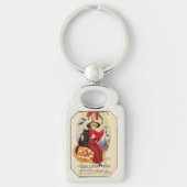  Halloween-heks en zwarte kat Sleutelhanger (Voorkant)