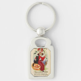  Halloween-heks en zwarte kat Sleutelhanger
