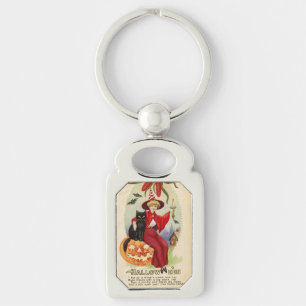  Halloween-heks en zwarte kat Sleutelhanger