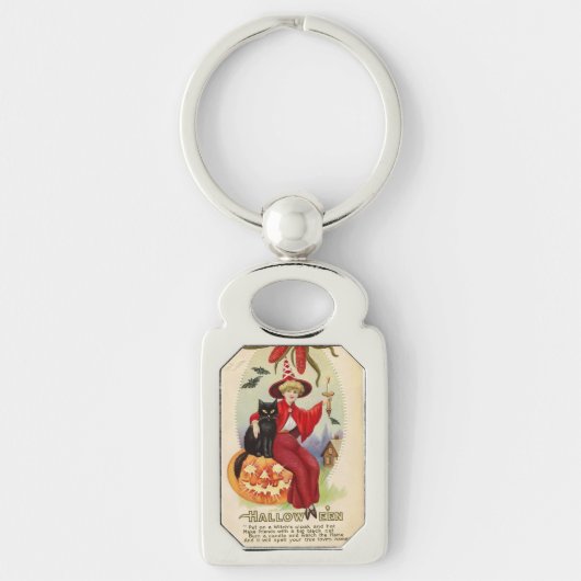  Halloween-heks en zwarte kat Sleutelhanger (Voorkant)