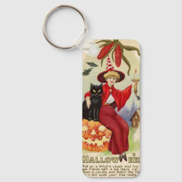  Halloween-heks en zwarte kat Sleutelhanger