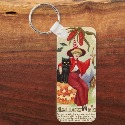  Halloween-heks en zwarte kat Sleutelhanger (Voorkant)