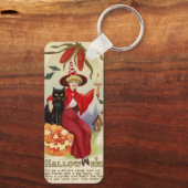 Halloween-heks en zwarte kat Sleutelhanger (Achterkant)
