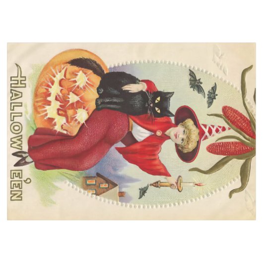  Halloween-heks en zwarte kat Tafelkleed (Voorkant (Horizontaal))