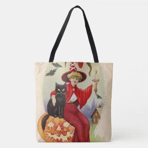 Halloween-heks en zwarte kat Tote Bag