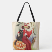 Halloween-heks en zwarte kat Tote Bag (Achterkant)