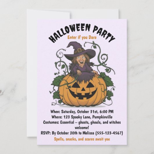Halloween Heks Feest Uitnodiging (Voorkant)