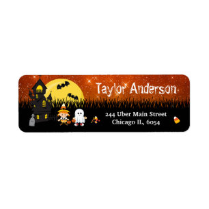 Halloween Heks Geest Huis Oranje Etiket