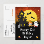 Halloween Heks Geest Oranje Gefeliciteerd Briefkaart (Voorkant / Achterkant)