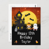 Halloween Heks Geest Oranje Verjaardagswens Briefkaart (Voorkant / Achterkant)