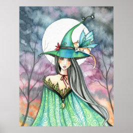 Halloween Heks Gevleugelde Kat Poster