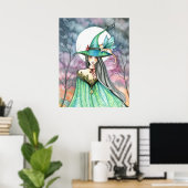 Halloween Heks Gevleugelde Kat Poster (Thuiskantoor)