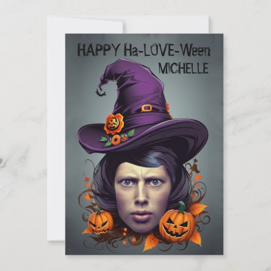 Halloween heks gezicht in gat groeten kaart (Voorkant)