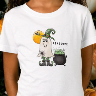 Halloween Heks Ghost Cauldron Naam T-shirt