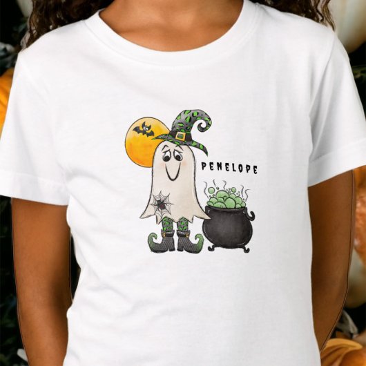 Halloween Heks Ghost Cauldron Naam T-shirt