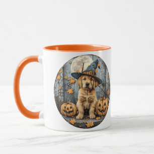 Halloween Heks Golden Retriever Puppy Pompoenen Mok