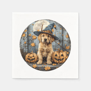 Halloween Heks Golden Retriever Puppy Pompoenen Servet