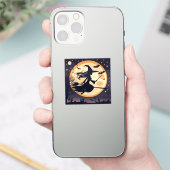 Halloween heks, heks en maan, heks vliegen sticker (Telefoon)