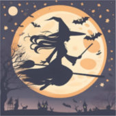 Halloween heks, heks en maan, heks vliegen sticker (Voorkant)