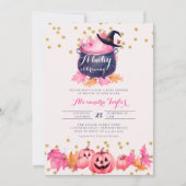 Halloween Heks Herfst Blush Roze Baby Meisje Douch Kaart (Voorkant)