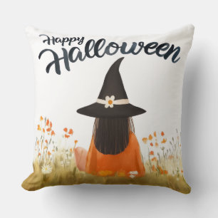 Halloween Heks in Bloemenveld Kussen