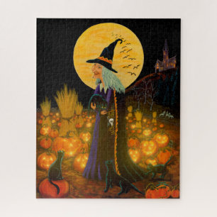 Halloween heks in een pompoenpleister puzzel
