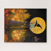 Halloween heks in een pompoenpleister puzzel (Horizontaal)