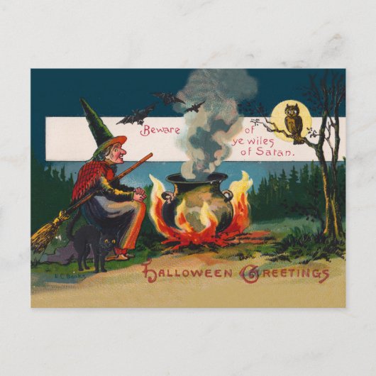 Halloween Heks in het Bos Briefkaart (Voorkant)