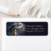 Halloween heks in het maanlicht etiket (Insitu)