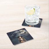 Halloween heks in het maanlicht kartonnen onderzetters (Insitu)