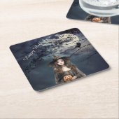 Halloween heks in het maanlicht kartonnen onderzetters (Schuin)