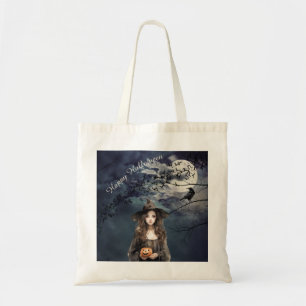 Halloween heks in het maanlicht tote bag