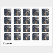 Halloween heks in het maanlicht vierkante sticker (Vel)