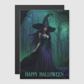 Halloween Heks in Paars en Zwart Magnetische Kaart (Voorkant / Achterkant)