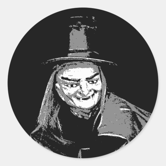 Halloween heks in pet lelijke tanden sticker naam (Voorkant)