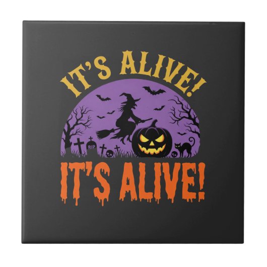 Halloween Heks Jack O Lantern Het Leeft Tegeltje (Voorkant)