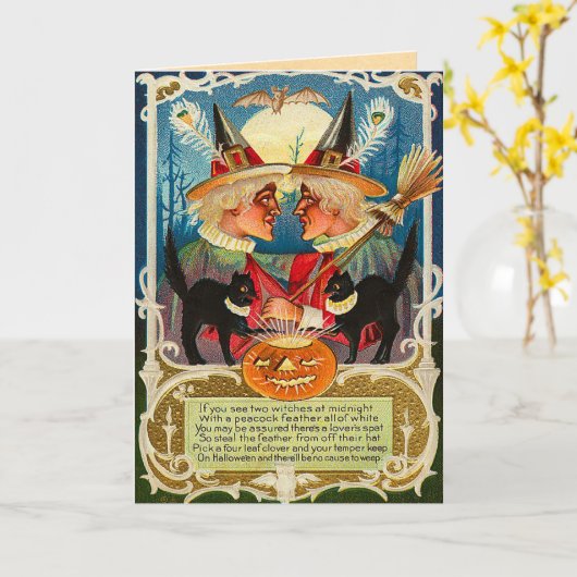  Halloween-heks Kaart (Gele Bloem)