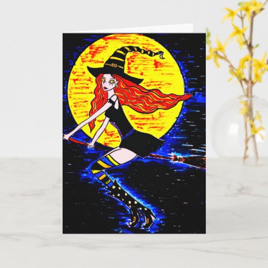 Halloween heks kaart (Gele Bloem)