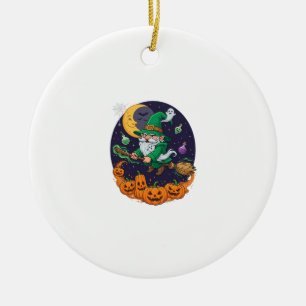 Halloween Heks Kabouter Bezem Pompoenen Maan Keramisch Ornament