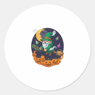 Halloween Heks Kabouter Bezem Pompoenen Maan Ronde Sticker